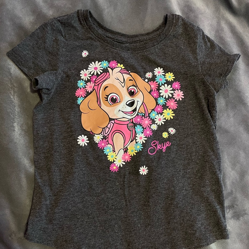 Paw Patrol Gray and Pink Short Sleeve Tee with Cartoon Puppy